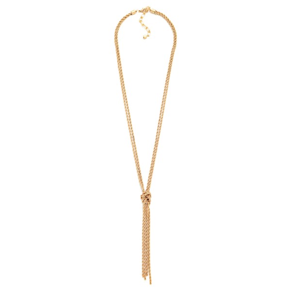 Long Layered & Knotted Twisted Metal Chain Link Necklace 

- Approximately 26" L
- Extdner 3" L