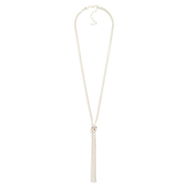 Long Layered & Knotted Twisted Metal Chain Link Necklace 

- Approximately 26" L
- Extdner 3" L