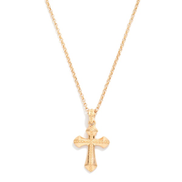 Chain Link Necklace Featuring Baroque Metal Tone Cross Pendant 

- Approximately 14" L
- Extender 3" L