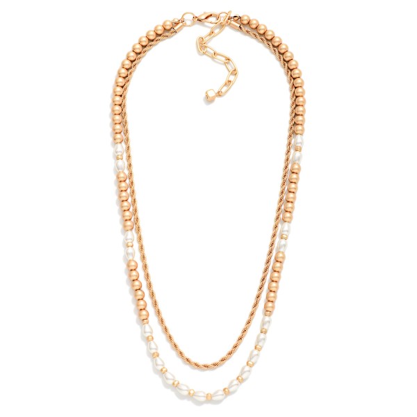 Layered Twisted Chain Link & Beaded Necklace 

- Approximately 18" L
- Extender 3" L