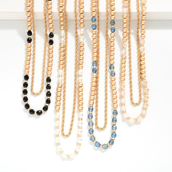 Layered Twisted Chain Link & Beaded Necklace 

- Approximately 18" L
- Extender 3" L