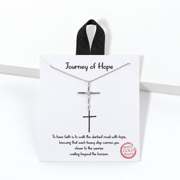 Organic Cross Pendant Necklace with softly curved, hand shaped arms and a sparkling cubic zirconia stone set at the center. The gold dipped pendant hangs on a dainty cable chain and comes on a Journey of Hope message card with an uplifting verse about faith. A meaningful gift for baptisms, first communions, graduations, birthdays, and anyone who needs a little encouragement. Faith inspired carded jewelry is a steady best seller and an easy impulse add on at checkout.