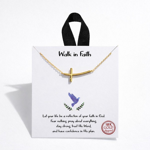Dainty Chain Link Necklace Featuring Metal Tone Rounded East West Cross Stationary Pendant 

- Gold Dipped
- Hypoallergenic Brass Base
- Approximately 16" L
- Extender 2" L
- Made in Korea
- Lead & Nickel Free

Card Reads : "Let your life be a reflection of your faith in God. Fear nothing, pray about everything, stay strong, trust His Word, and have confidence in His plan."

