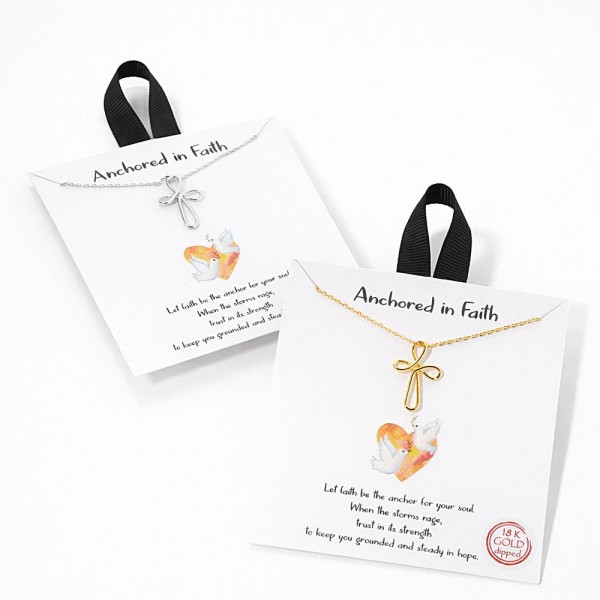 Dainty Chain Link Necklace Featuring Metal Tone Infinity Cross Pendant 

- Approximately 16" L
- Extender 2" L
- Hypoallergenic Brass Base
- 18K Gold Dipped
- Card: "Let faith be the anchor for your soul. When the storms rage, trust in its strength to keep you grounded and steady in hope."
