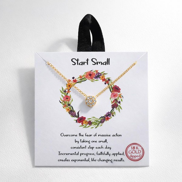 Dainty Chain Link Necklace Featuring Cubic Zirconia Circle Pendant 

- Approximately 16" L
- Extender 2" L
- Hypoallergenic Brass Base
- 18K Gold Dipped
- Card: "Overcome the fear of massive action by taking one small, consistent step each day. Incremental progress, faithfully applied, creates exponential, life-changing results."