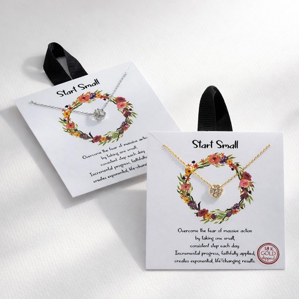 Dainty Chain Link Necklace Featuring Cubic Zirconia Circle Pendant 

- Approximately 16" L
- Extender 2" L
- Hypoallergenic Brass Base
- 18K Gold Dipped
- Card: "Overcome the fear of massive action by taking one small, consistent step each day. Incremental progress, faithfully applied, creates exponential, life-changing results."