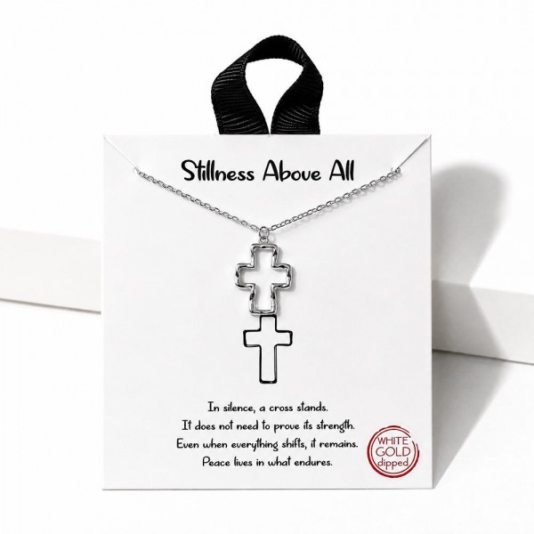 Open Cross Pendant Necklace with a hammered, organic outline that feels modern and meaningful. The gold dipped pendant hangs on a dainty cable chain and arrives on a Stillness Above All message card with a short verse about faith and peace. A lovely gift for baptisms, confirmations, Mother's Day, Easter, and everyday faith. Carded cross necklaces are a proven boutique seller and an easy grab and go gift at the register.