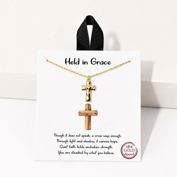 Dainty Chain Link Necklace Featuring Hammered Metal Cross Pendant 

- Approximately 16" L
- Extender 2" L
- Hypoallergenic Brass Base
- 18K Gold Dipped
- Card: "Though it does not speak, a cross says enough. Through light and shadow, it carries hope. Quiet faith holds unshaken strength. You are steadied by what you believe."