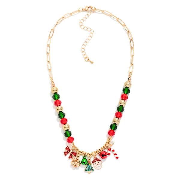 Chain Link Beaded Necklace Featuring Christmas Charms 

- Approximately 14" L
- Extender 3" L