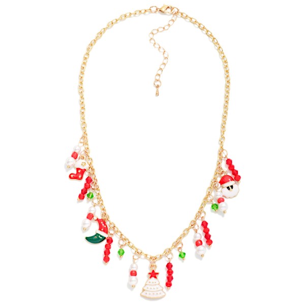 Chain Link Charm Necklace Featuring Christmas & Beaded Charms 

- Approximately 14" L
- Extender 3" L