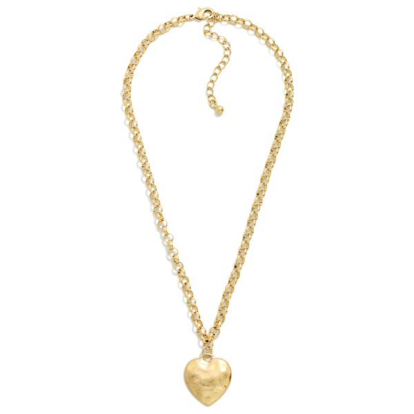 Circle Link Chain Link Necklace Featuring Hammered Metal Heart Pendant 

- Approximately 18" L
- Extender 3" L