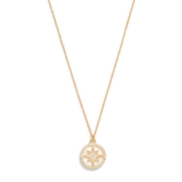 Dainty Chain Link Necklace Featuring Cubic Zirconia Starburst Pendant 

- Approximately 18" L
- Extender 3" L
