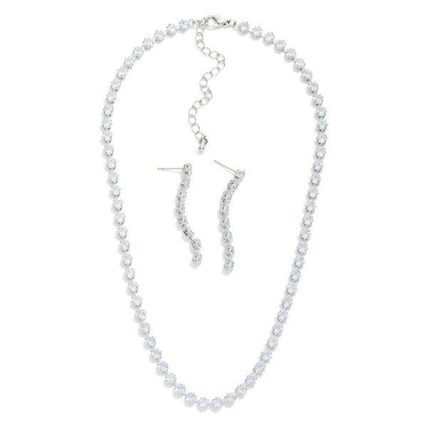 Cubic Zirconia Long Earring & Necklace Set 

- Earrings 2" L
- Necklace 14" L
- Extender 3" L