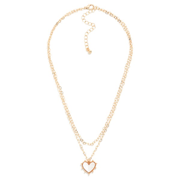 Layered Heart Link Necklace Featuring Pearlescent Heart Pendant 

- Approximately 16" L
- Extender 3" L