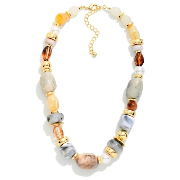 Marbled Acetate & Metal Tone Disk Beaded Necklace 

- Approximately 16" L