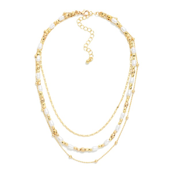 Layered Chain Link & Pearl Beaded Necklace 

- Approximately 14" L
- Extender 3" L