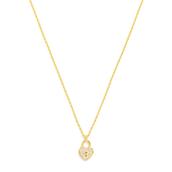 Dainty Chain Link Necklace Featuring Cubic Zirconia Heart Lock Pendant 

- Gold Dipped
- Approximately 15.5" L
- Extender 2" L
