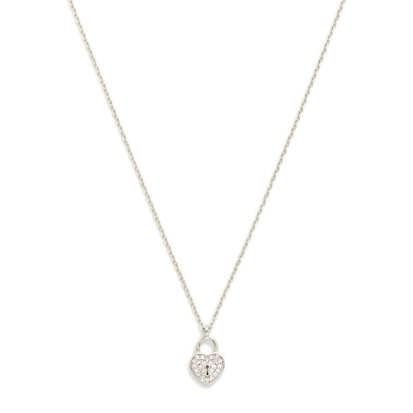 Dainty Chain Link Necklace Featuring Cubic Zirconia Heart Lock Pendant 

- Gold Dipped
- Approximately 15.5" L
- Extender 2" L