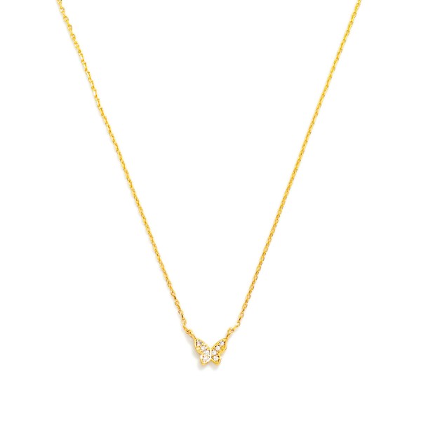 Dainty Chain Link Necklace Featuring Cubic Zirconia Butterfly Pendant 

- Gold Dipped 
- Approximately 15.5" L
- Extender 2" L
