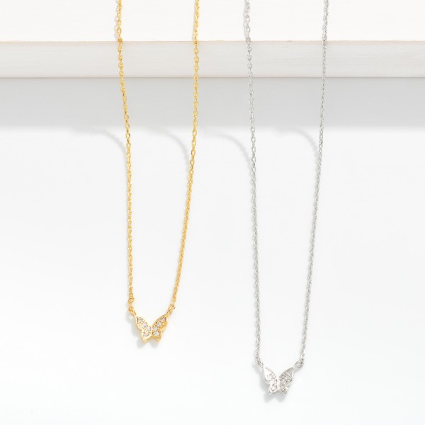 Dainty Chain Link Necklace Featuring Cubic Zirconia Butterfly Pendant 

- Gold Dipped 
- Approximately 15.5" L
- Extender 2" L