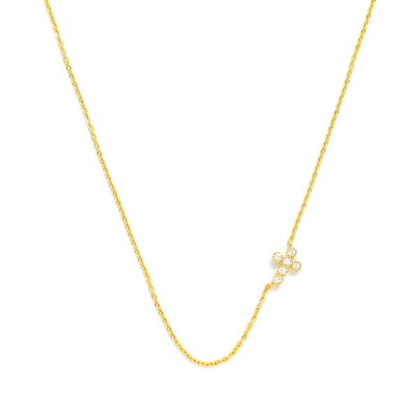Dainty Chain Link Necklace Featuring Cubic Zirconia East West Cross Pendant 

- Gold Dipped
- Approximately 15.5" L
- Extender 2" L