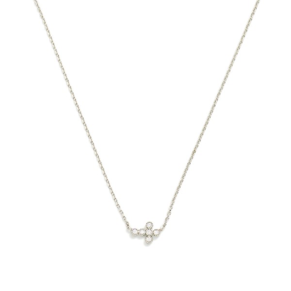 Dainty Chain Link Necklace Featuring Cubic Zirconia East West Cross Pendant 

- Gold Dipped
- Approximately 15.5" L
- Extender 2" L