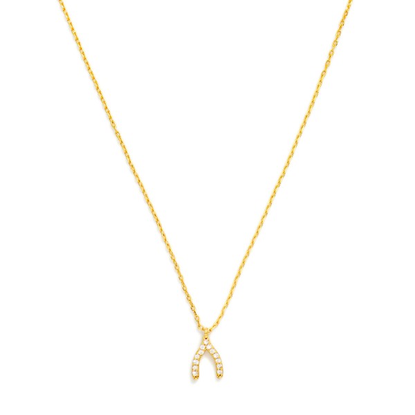 Dainty Chain Link Necklace Featuring Cubic Zirconia Wishbone Pendant

- Gold Dipped
- Approximately 15.5" L
- Extender 2" L