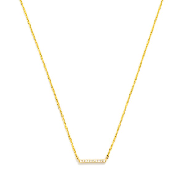 Dainty Chain Link Necklace Featuring Cubic Zirconia Bar Pendant

- Gold Dipped
- Approximately 15.5" L
- Extender 2" L