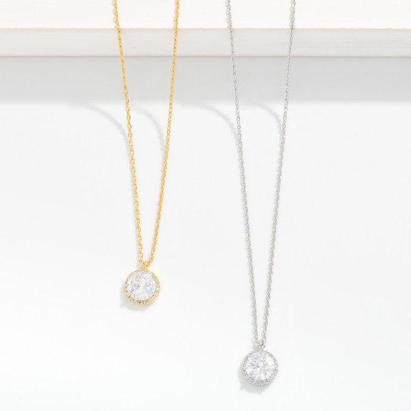 Dainty Chain Link Necklace Featuring Cubic Zirconia Circle Pendant 

- Gold Dipped 
- Approximately 15.5" L
- Extender 2" L