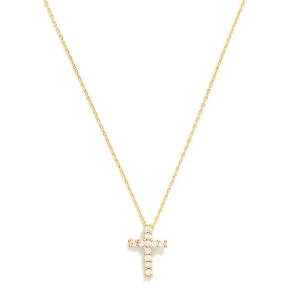 Dainty Chain Link Necklace Featuring Cubic Zirconia Cross Pendant 

- Gold Dipped 
- Approximately 15.5" L
- Extender 2" L