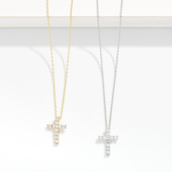 Dainty Chain Link Necklace Featuring Cubic Zirconia Cross Pendant 

- Gold Dipped 
- Approximately 15.5" L
- Extender 2" L