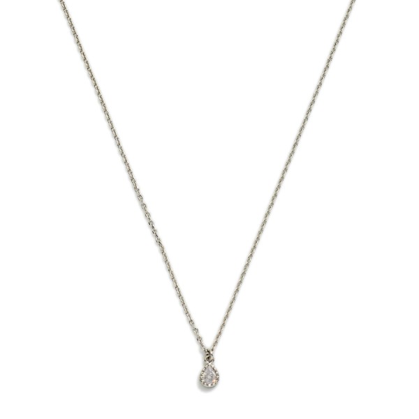 Dainty Chain Link Necklace Featuring Cubic Zirconia Teardrop Pendant 

- Gold Dipped 
- Approximately 15.5" L
- Extender 2" L