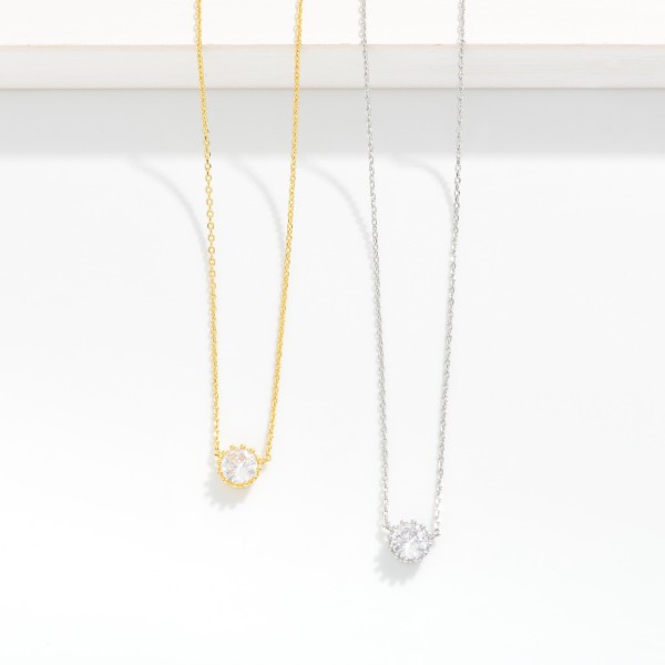 Dainty Chain Link Necklace Featuring Cubic Zirconia Circle Pendant

- Gold Dipped
- Approximately 15.5" L
- Extender 2" L