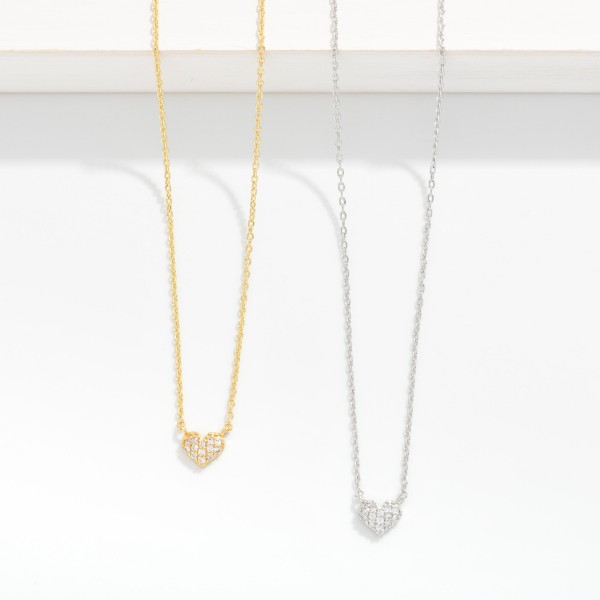 Dainty Chain Link Necklace Featuring Pave Cubic Zirconia Heart Pendant

- Gold Dipped
- Approximately 15.5" L
- Extender 2" L