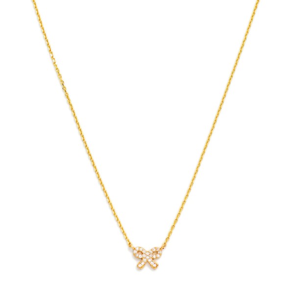 Dainty Chain Link Necklace Featuring Cubic Zirconia Bow Pendant

- Gold Dipped
- Approximately 15.5" L
- Extender 2" L