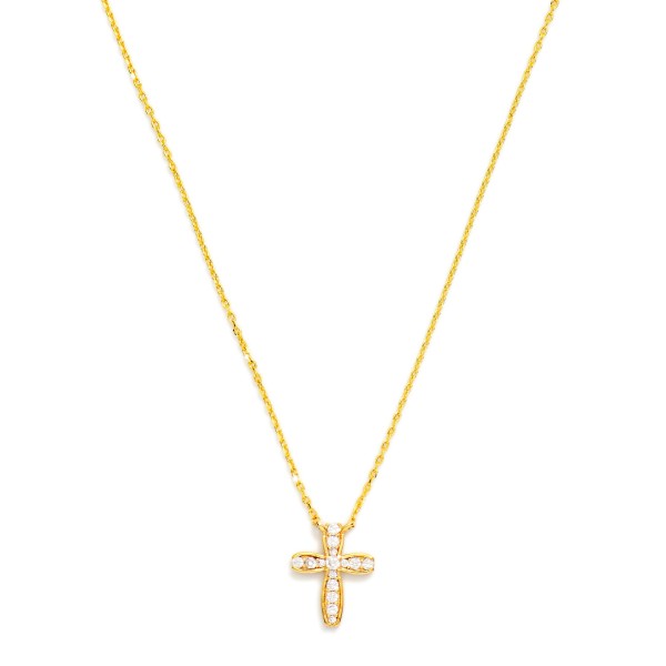 Dainty Chain Link Necklace Featuring Cubic Zirconia Cross Pendant 

- Gold Dipped
- Approximately 15.5" L
- Extender 2" L