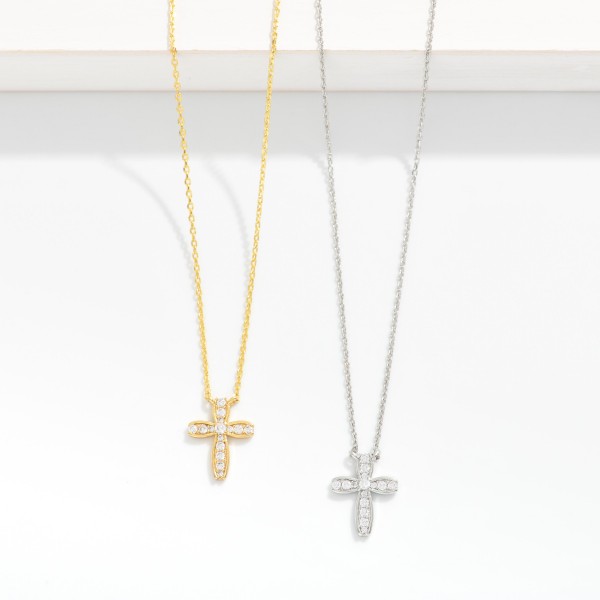 Dainty Chain Link Necklace Featuring Cubic Zirconia Cross Pendant 

- Gold Dipped
- Approximately 15.5" L
- Extender 2" L