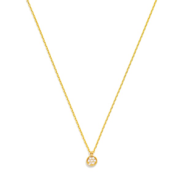 Dainty Chain Link Necklace Featuring Cubic Zirconia Circle Pendant 

- Gold Dipped
- Approximately 15.5" L
- Extender 2" L