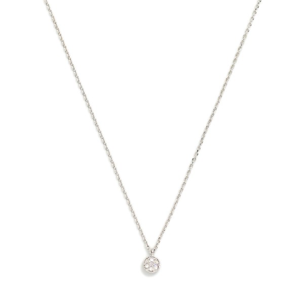 Dainty Chain Link Necklace Featuring Cubic Zirconia Circle Pendant 

- Gold Dipped
- Approximately 15.5" L
- Extender 2" L