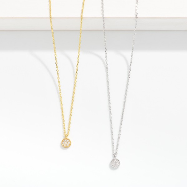 Dainty Chain Link Necklace Featuring Cubic Zirconia Circle Pendant 

- Gold Dipped
- Approximately 15.5" L
- Extender 2" L