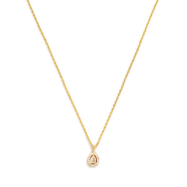 Dainty Chain Link Necklace Featuring Cubic Zirconia Teardrop Pendant

- Gold Dipped
- Approximately 15.5" L
- Extender 2" L