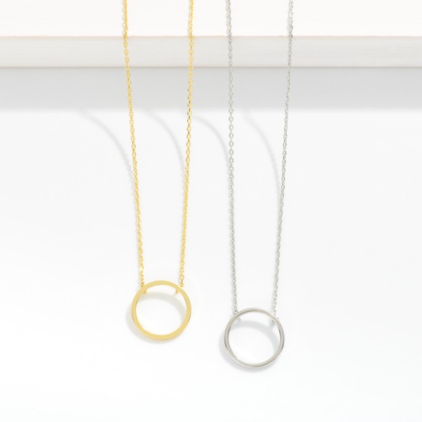 Dainty Chain Link Necklace Featuring Metal Tone Hoop Pendant 

- Gold Dipped
- Approximately 15.5" L
- Extender 2" L