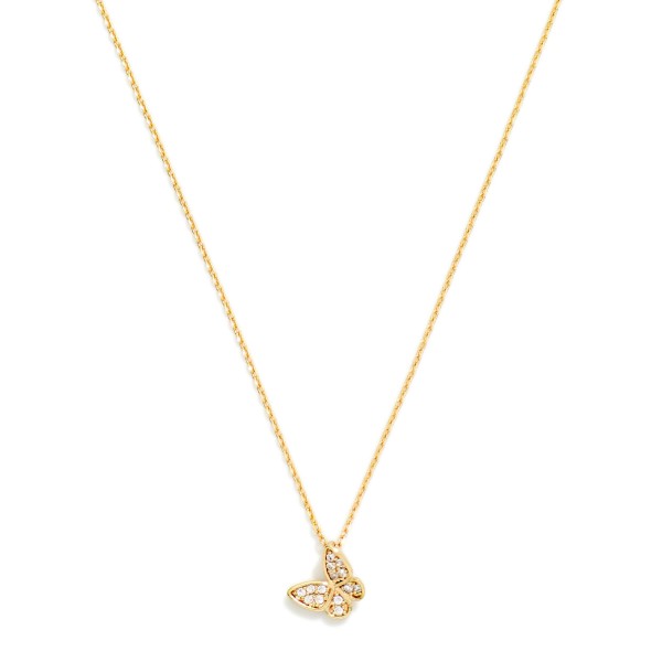 Dainty Chain Link Necklace Featuring Cubic Zirconia Butterfly Pendant 

- Gold Dipped 
- Approximately 15.5" L
- Extender 2" L 