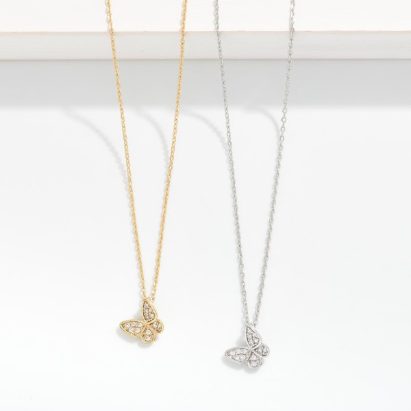 Dainty Chain Link Necklace Featuring Cubic Zirconia Butterfly Pendant 

- Gold Dipped 
- Approximately 15.5" L
- Extender 2" L 