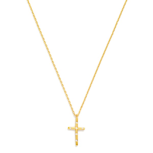 Dainty Chain Link Necklace Featuring Metal Tone & Cubic Zirconia Cross Pendant

- Gold Dipped
- Approximately 15.5" L
- Extender 2" L