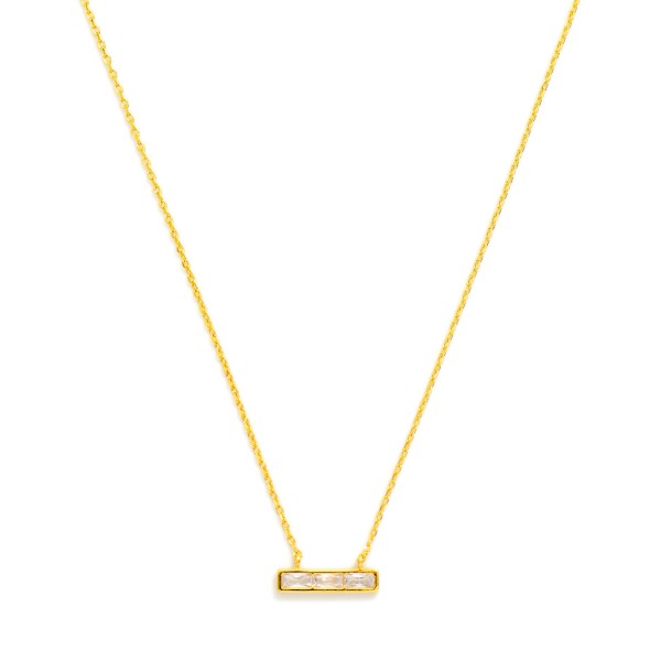 Dainty Chain Link Necklace Featuring Cubic Zirconia Bar Pendant

- Gold Dipped
- Approximately 15.5" L
- Extender 2" L