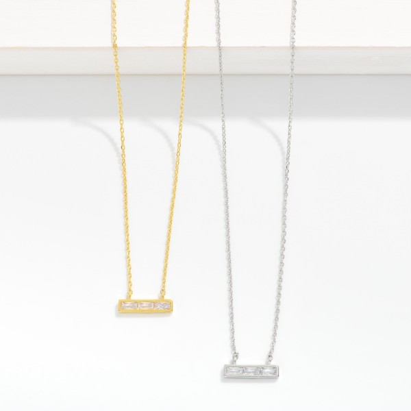 Dainty Chain Link Necklace Featuring Cubic Zirconia Bar Pendant

- Gold Dipped
- Approximately 15.5" L
- Extender 2" L