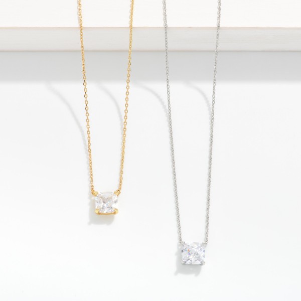 Dainty Chain Link Necklace Featuring Cubic Zirconia Pendant 

- Gold Dipped 
- Approximately 15.5" L
- Extender 2" L
