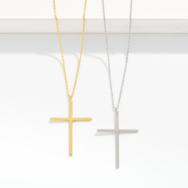 Dainty Chain Link Necklace Featuring Metal Tone Cross Pendant 

- Gold Dipped 
- Approximately 15.5" L
- Extender 2" L