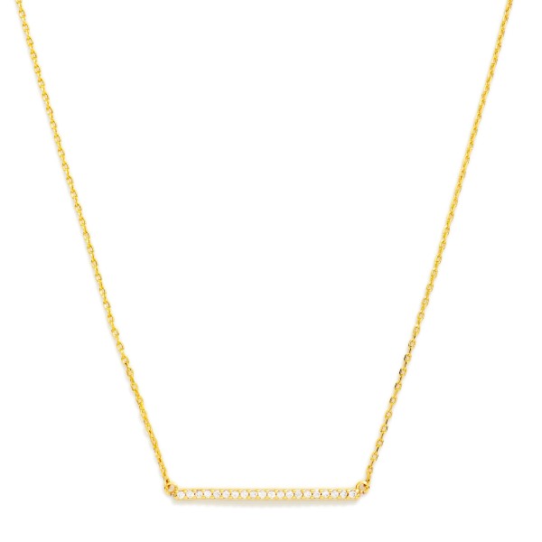 Dainty Chain Link Necklace Featuring Cubic Zirconia Bar Pendant 

- Gold Dipped 
- Approximately 15.5" L
- Extender 2" L